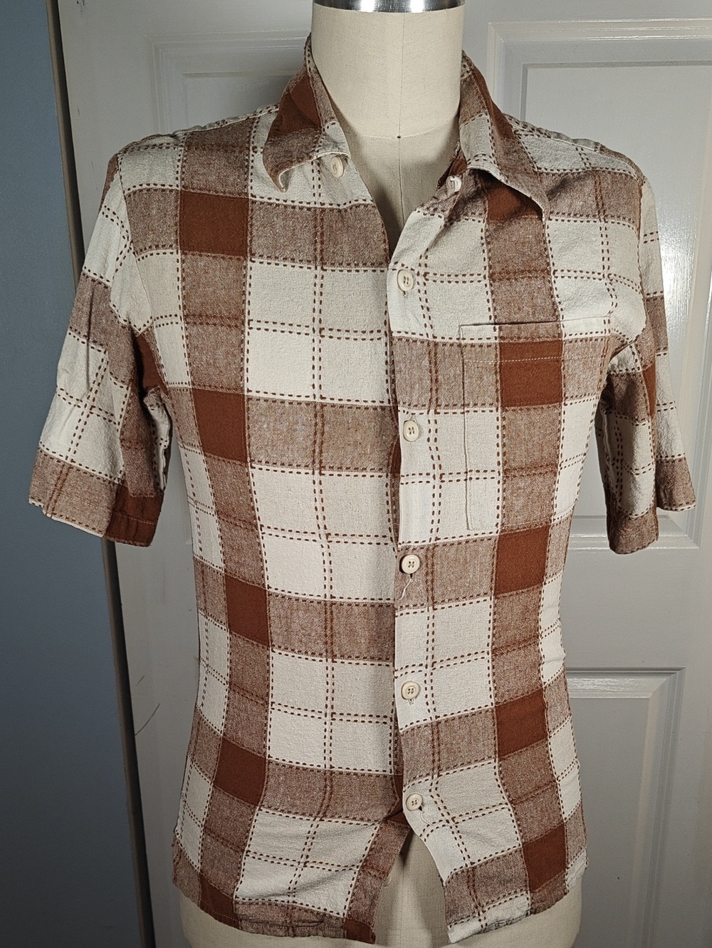 Vintage Smokey Joe's Linen Blend Plaid Cuban Camp Shirt M